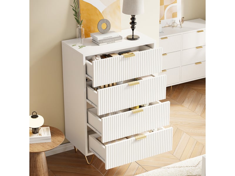  Commode blanche 4 tiroirs, commode chambre meuble de rangement moderne armoire chambre à tiroirs  - Conforama D