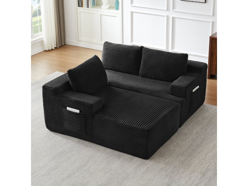  Canapé d'angle en velours côtelé 3 places, sans montage, modulaire, assise profonde, confort moelleux, design nuage  - Conforama W