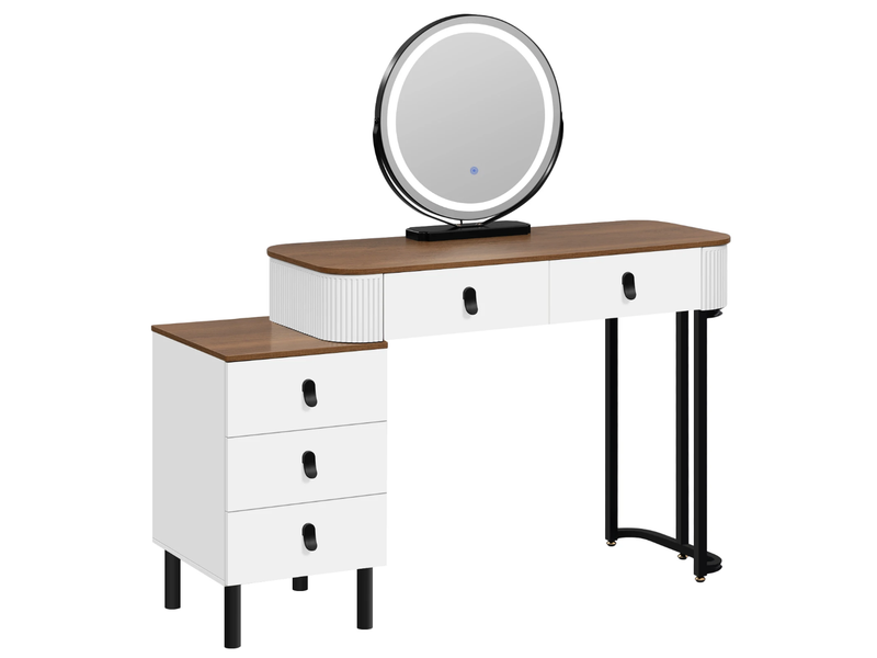  Coiffeuse 100x40x125 cm bicolore avec miroir led et 5 tiroirs  - Conforama A