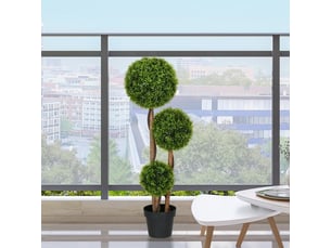 Plante artificielle buis 110 cm à 3 boules en polyéthylène vert avec protection uv, pour intérieur et extérieur