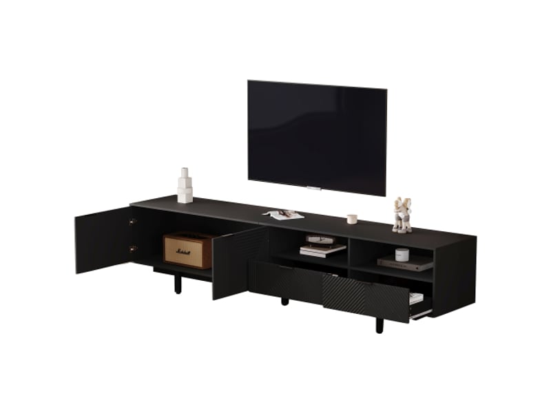  Meuble tv noire, meuble tv bohème moderne, lignes géométriques noires abstraites,adapté aux téléviseurs jusqu'à 90 pouces  - Conforama E