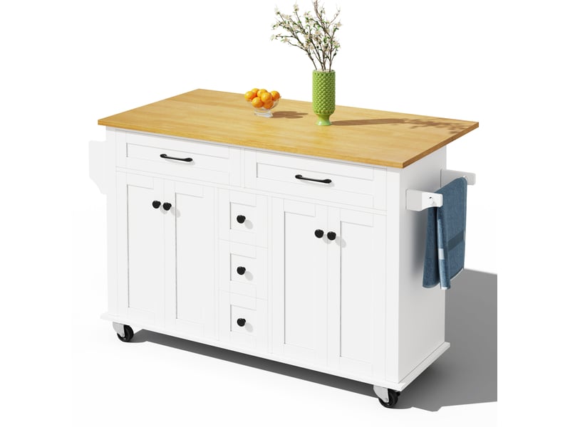 Desserte de cuisine 140x65x89 cm blanche et naturelle avec plateau rabattable - Conforama A