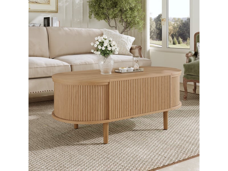  Table basse chêne, rangement, étagères réglables, plan relevable, design moderne, structure robuste - mdf et bois - 100x48x53.5cm  - Conforama B