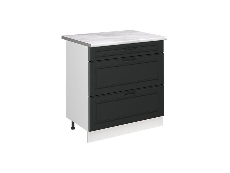 Vicco meuble cuisine, anthracite campagneblanc, 80cm avec 3 tiroirs plan de travail marbre - Conforama A