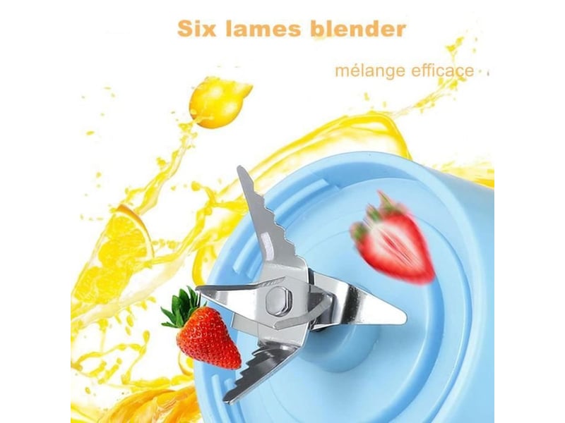  Mini blender portable 380 ml bleu rechargeable usb 6 lames 3d  - Conforama B