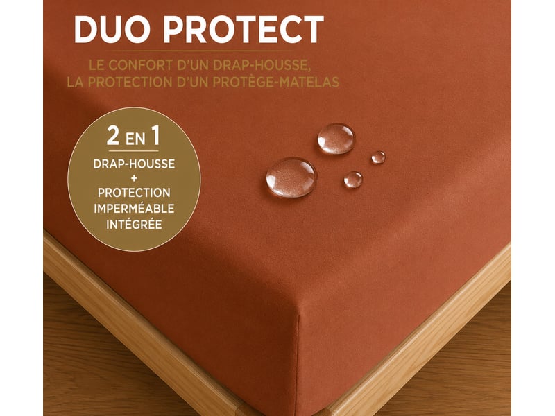  Drap housse 2 en 1 imperméable 90 x 190 cm coton 57 fils duo protect paprika CP-DHDUOPROTECT90-PAPRIKA - Conforama B