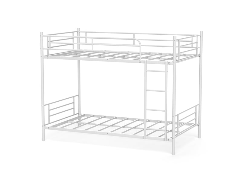 Lit superposé,90x190 cm,avec échelle et barrières de sécurité,acier,blanc - Conforama D