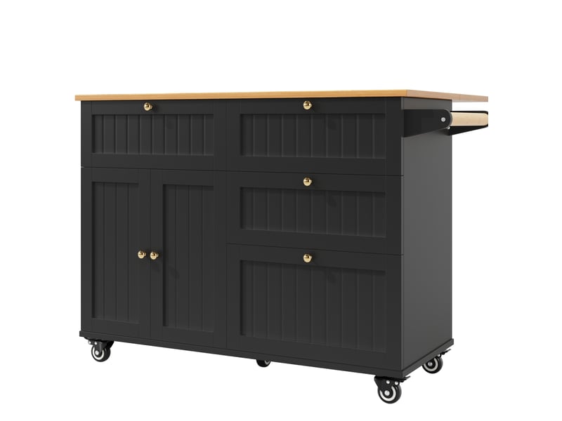 Desserte de cuisine 133 x 70 x 88 cm noire en mdf, à roulettes, plateau rabattable et rangement multiusage  - Conforama D