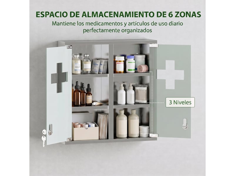  Armoire à pharmacie murale verrouillable, double porte en verre dépoli, 46 x 12 x 48 cm  - Conforama R