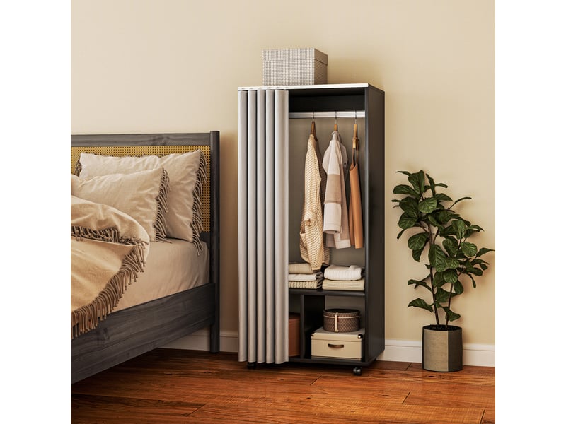  Armoire penderie armoire de rangement mobile avec rideau, panneaux de particules, tringle de suspension, noir  - Conforama B