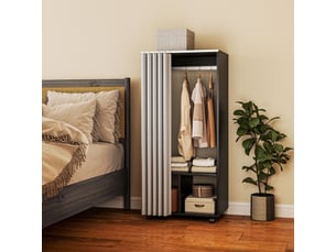 Armoire penderie armoire de rangement mobile avec rideau, panneaux de particules, tringle de suspension, noir