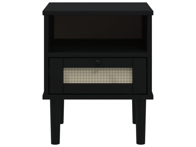  Table de chevet - cabinet de chevet - table de nuit senja aspect de rotin noir bois de pin massif  - Conforama E
