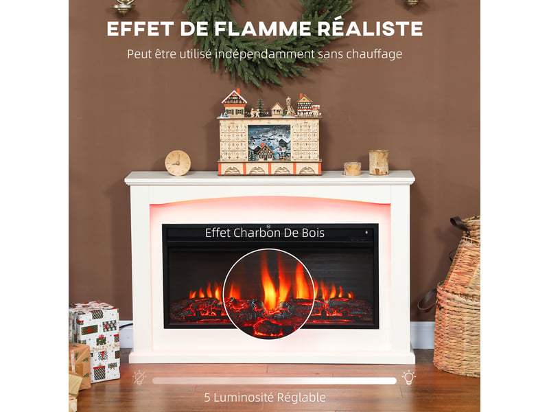  Cheminée électrique effet flamme blanche, 1000 w2000 w, 121 x 25 x 77 cm  - Conforama R
