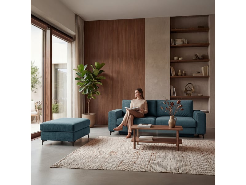 Pouf fiesole en velours bleu pétrole 3CA52.PI.0P.24 - Conforama C