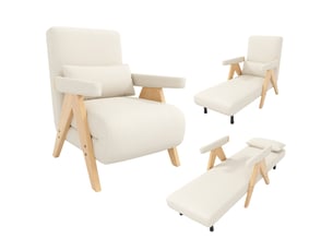 Fauteuil convertible, en tissu effet lin, coloris beige, l64 x p60 x h87 cm, pour salon et chambre, design moderne