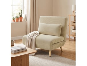 Fauteuil-lit 3-en-1 90 x 190 cm – beige – dossier réglable 6 positions et mécanisme clic-clac avec coussin