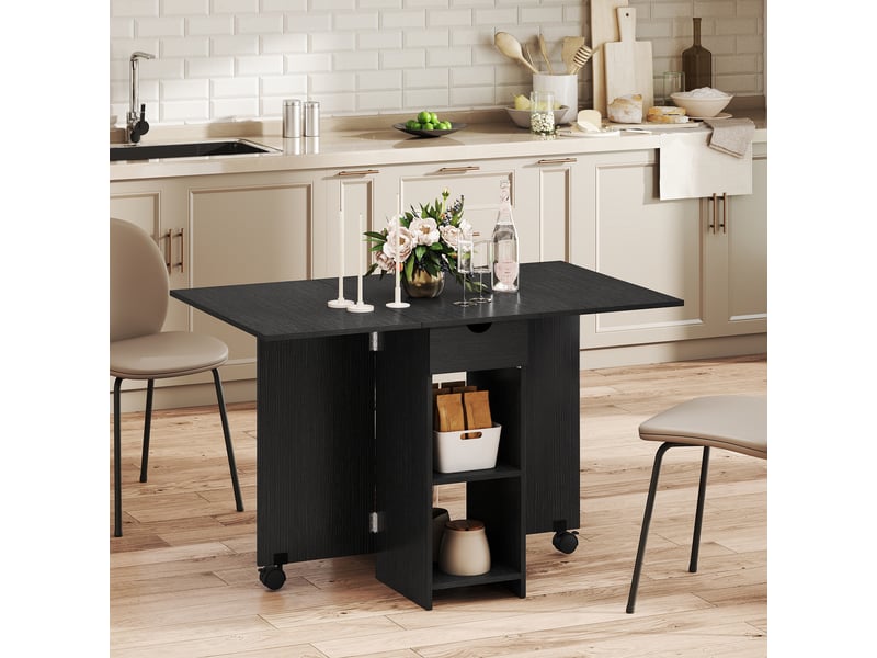  Table à manger pliante, table de cuisine extensible pour 2 à 4 personnes, 2 abattants, 120 x 72 x 75 cm, noir  - Conforama B