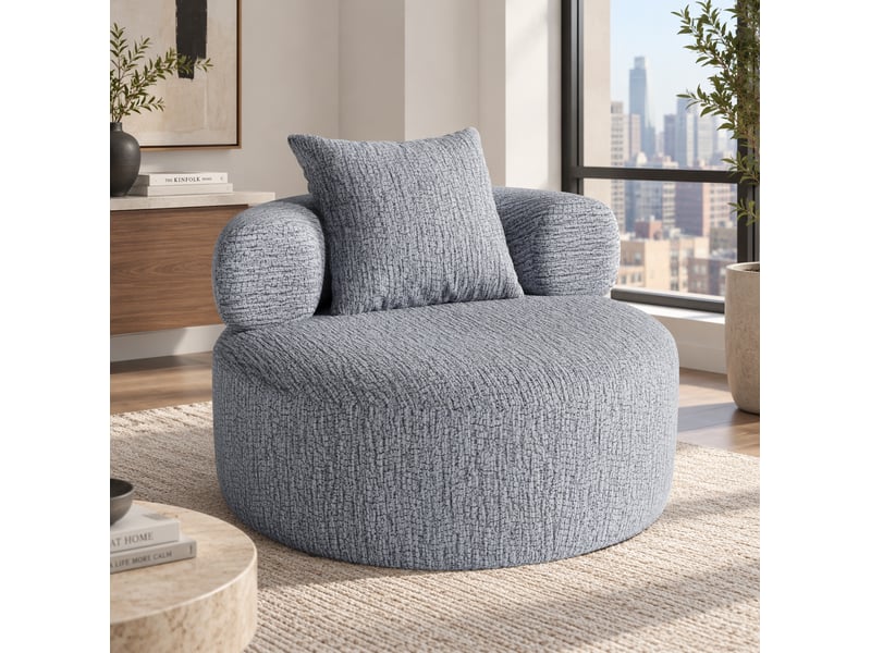 Fauteuil relax rond 100x100x65 cm en chenille gris avec coussin - Conforama W
