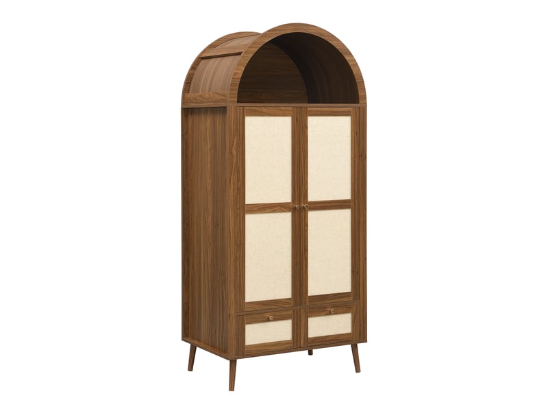  Armoire penderie hauteur 180 cm - 2 portes - 1 barre de penderie - 2 tiroirs - façades effet rotin - design arqué - mdf - noyer  - Conforama A