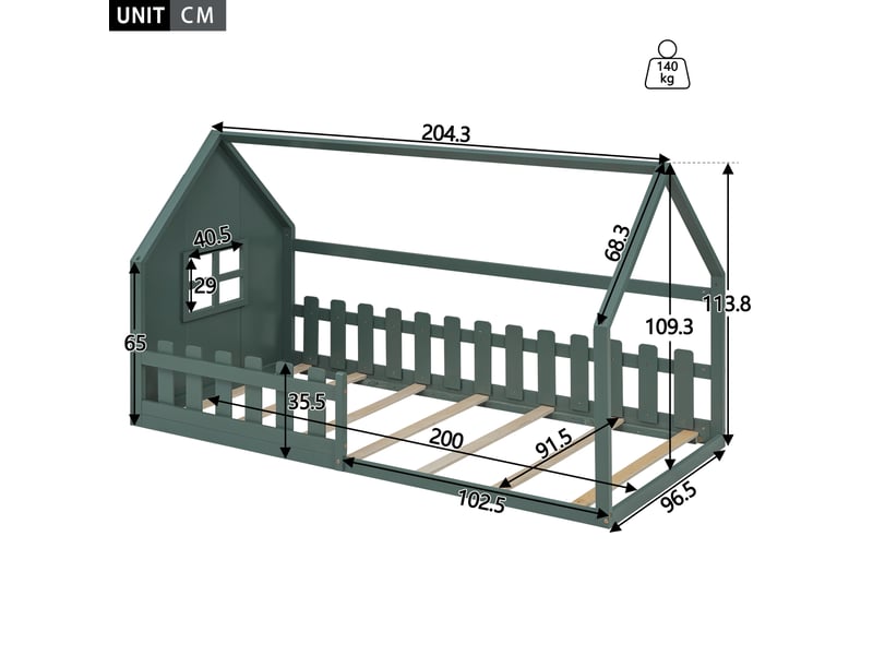  Lit cabane,lit plat pour enfants en pin et mdf 90x200cm,en forme de maison,vert lit enfant vert - Conforama C