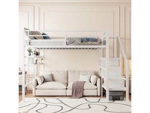Lit mezzanine 140x200 cm <strong>REDOM</strong> <strong></strong> coloris blanc