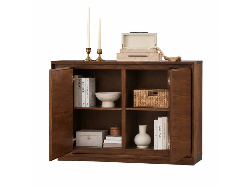  Buffet 99×23.5×82.3 cm en mdf à 2 portes avec passages pour câbles couleur noyer chicfurn  - Conforama A