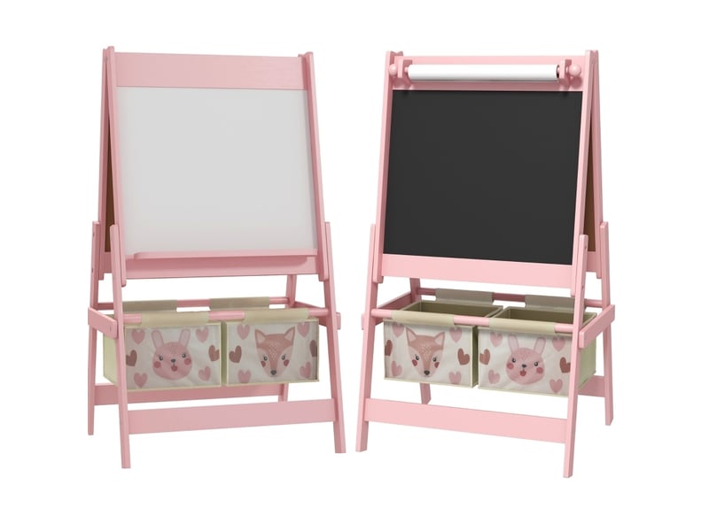  Chevalet enfant 3 en 1 54 x 46,5 x 93 cm rose en bois, tableau blanc, tableau noir et rouleau papier  - Conforama A