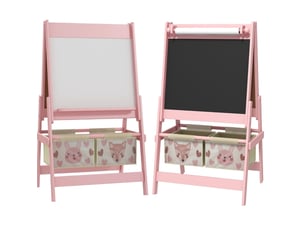 Chevalet enfant 3 en 1 54 x 46,5 x 93 cm rose en bois, tableau blanc, tableau noir et rouleau papier