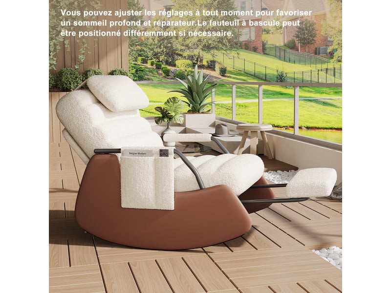 Fauteuil à bascule en laine d'agneau beige – avec repose-pieds – dossier réglable en trois positions – coussin d'assise épais – design ergonomique  - Conforama E