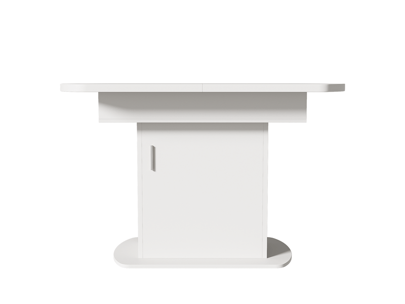  Table à manger ovale extensible avec rangement 110-130 x 70 x 75 cm en panneaux de particules, blanc et argenté  - Conforama A