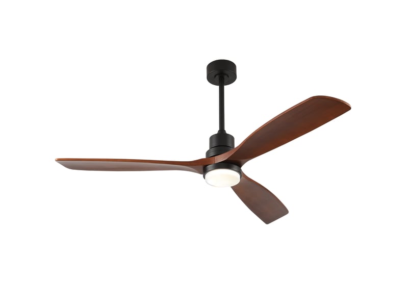 Ventilateur de plafond 152 cm à 3 pales en bois noyer et noir avec led - Conforama A
