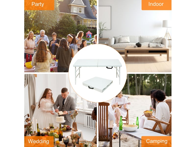  Table pliante portable 125x61 cm réglable métal plastique blanc  - Conforama C