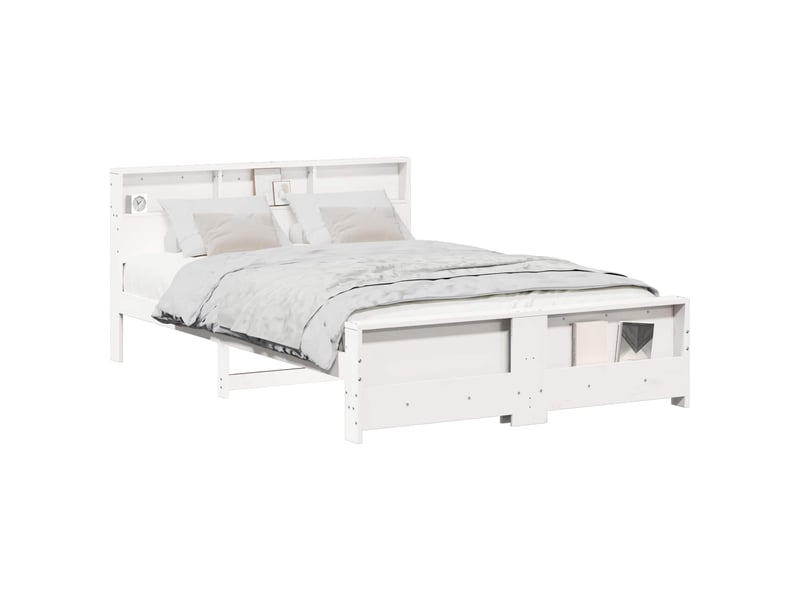 Lit double- lit adulte - cadre de lit avec étagère blanc 150 x 200 cm pin massif - Conforama A
