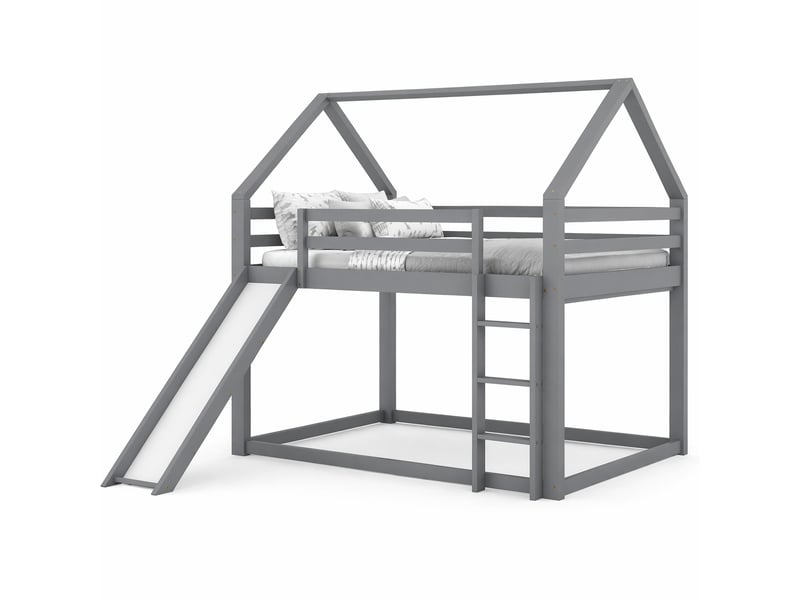 Lit superposé enfant 140x200 cm avec toboggan, échelle, gris et blanc  - Conforama A