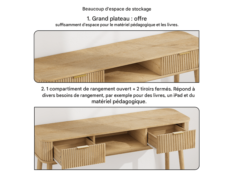  Table console 2 tiroirs et 1 étagère ouverte effet chêne 120 x 35 x 77.6 cm  - Conforama E