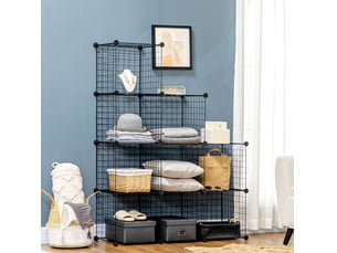 Étagère modulable noire en métal, 9 compartiments, 105 x 35 x 105 cm, montage diy, moderne et fonctionnelle
