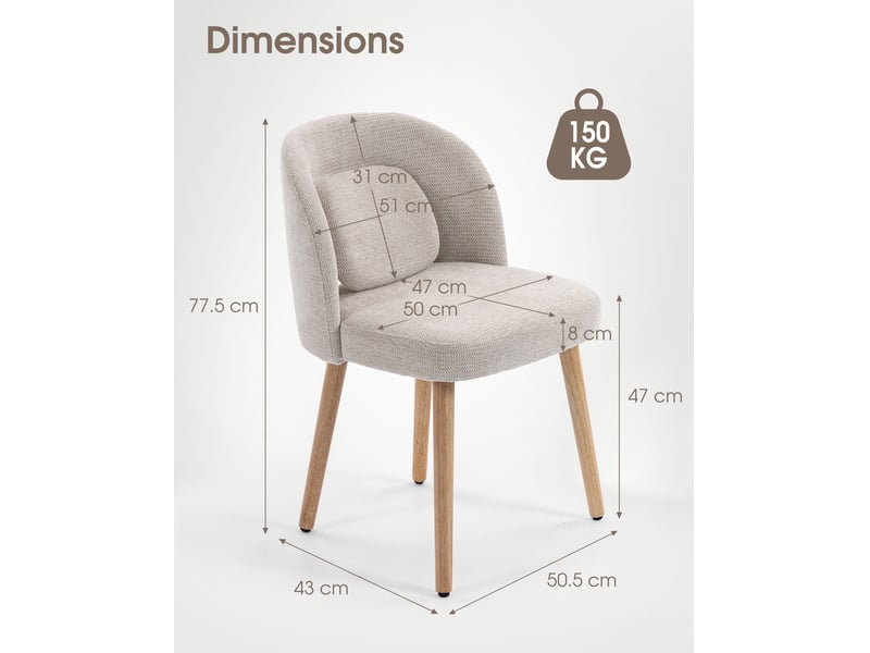  Lot de 2 chaises de salle à manger 46 x 46 x 77,5 cm beige, bois d'hévéa, dossier ergonomique  - Conforama C