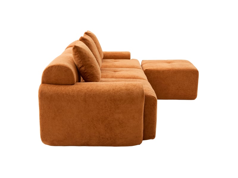 Canapé d'angle modulable 3 places, canapé l en tissu orange avec mousse à mémoire de forme, design moderne pour salon - Conforama W