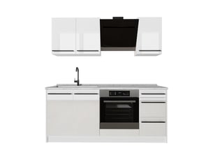 Vicco cuisine, blanc haute brillanceblanc, 180cm plan de travail marbre