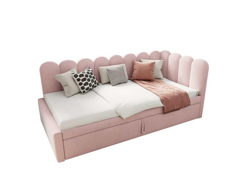  Lit gigogne rembourré 90x200 cm - canapé-lit convertible en 180x200 cm - dossier confortable - velours - rose  - Conforama A