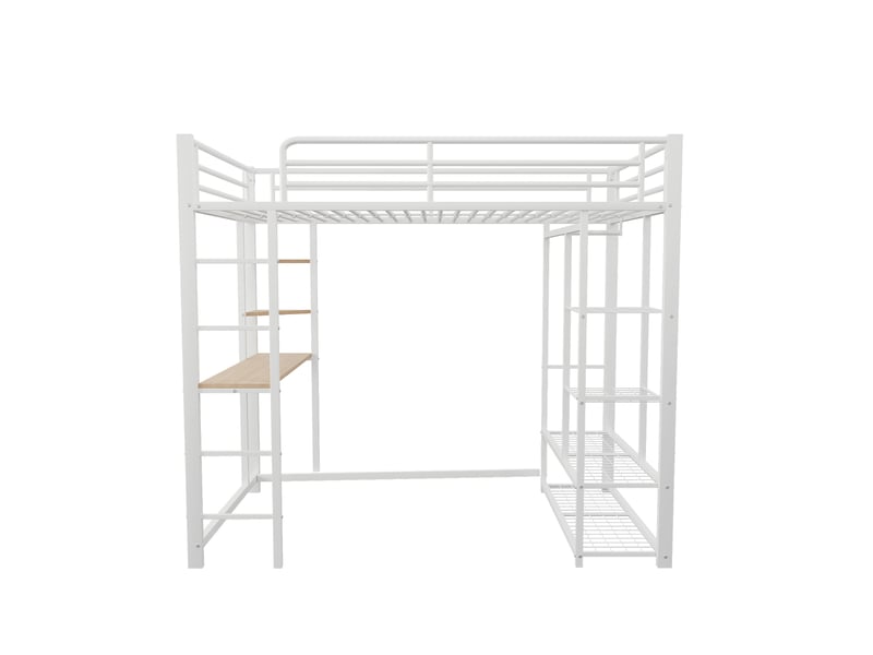 Lit mezzanine avec bureau suspendu et rangements, blanc, 90x200 cm, échelle intégrée - Conforama A