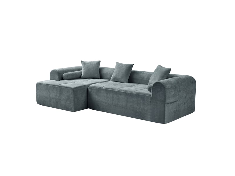  Canapé d'angle bleu 4 places en tissu chenille doux - largeur de 263 cm avec accoudoirs arrondis  - Conforama A
