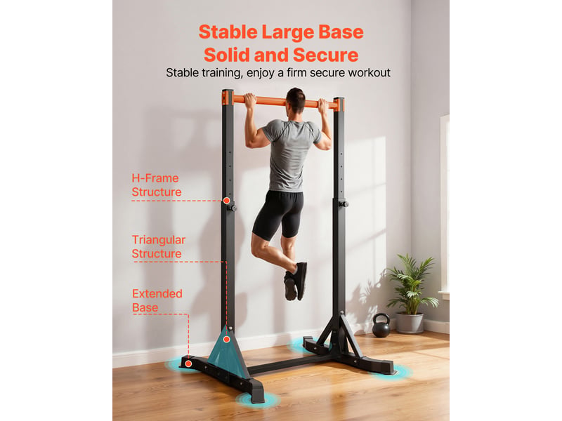 Vevor barre de traction autoportante charge 150 kg, station de tractions avec structure en h et tube en acier robuste, 8 niveaux de reglage en hauteur, pour releves de jambes, entrainement domicile - Conforama D