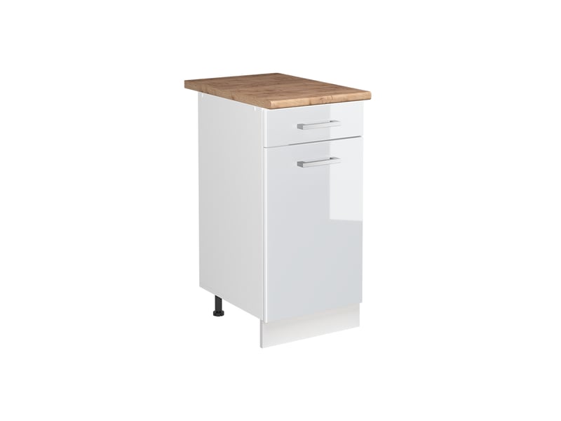 Vicco meuble bas sous-évier, blanc haute brillanceblanc, 40cm plan de travail chêne doré - Conforama A