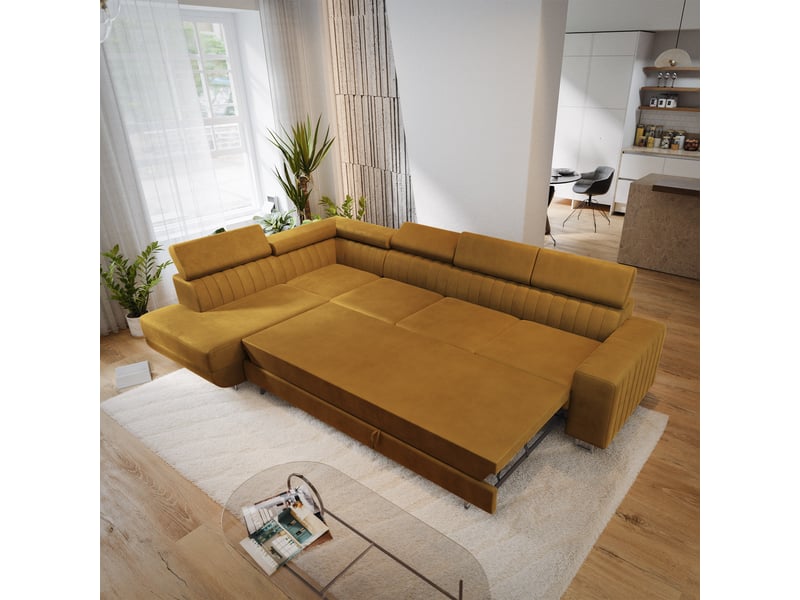  Canapé d'angle hestion, velours jaune  - Conforama D
