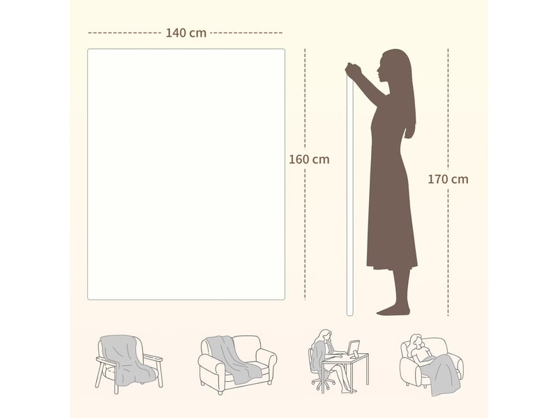  Couverture chauffante, plaid chauffant avec double commande, 5 niveaux de chauffage, minuterie 10h, 160x140cm, blanc  - Conforama C