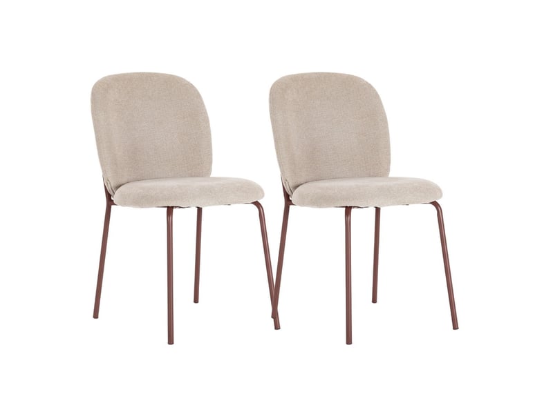  Lot de 2 chaises en tissu polyester doux beige et pieds en métal laqué terracotta - darris DARRIS - Conforama A