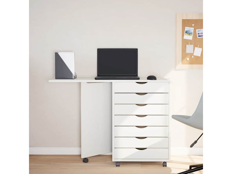  Armoire de rangement roulante avec bureau moss blanc bois de pin solide  - Conforama C