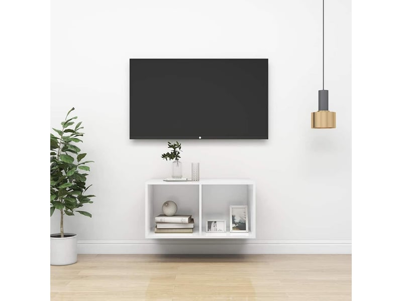  Meuble tv - banc tv - meuble de rangement mural blanc 37x37x72 cm bois d’ingénierie  - Conforama B