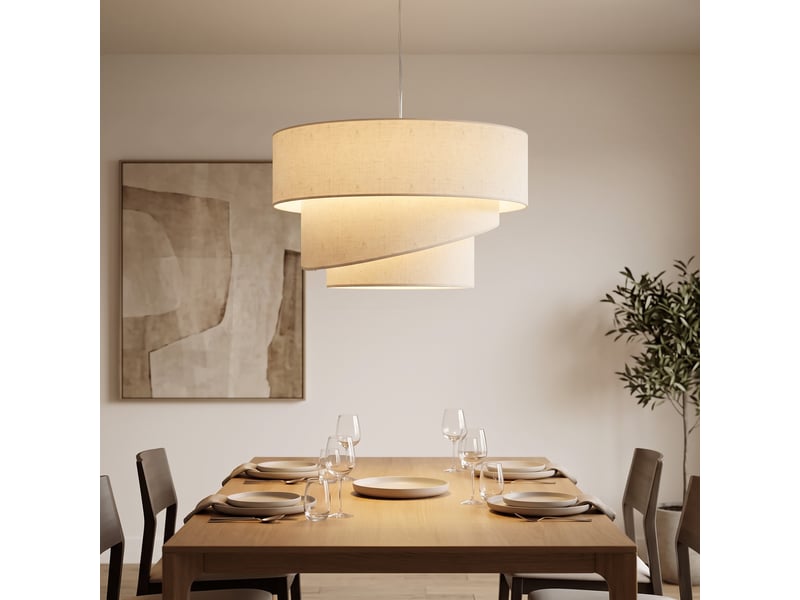  Suspension luminaire à 3 abat-jour effet lin, ampoule non incluse e14 40 w, câble réglable, rosace dorée, beige  - Conforama C